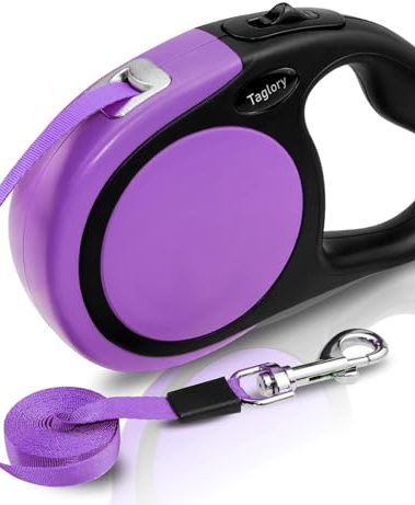 Taglory Retractable Dog Leash, 16ft No Tangle Leash Retractable for Small Medium Dogs Up to 44 lbs, One-Handed Brake, Pause, Lock,Purple