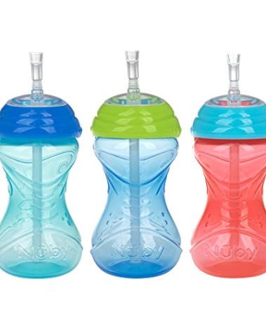 Nuby 3 Piece No-Spill Easy Grip Cup with Flex Straw, Clik It Lock Feature, Boy, 10 Ounce