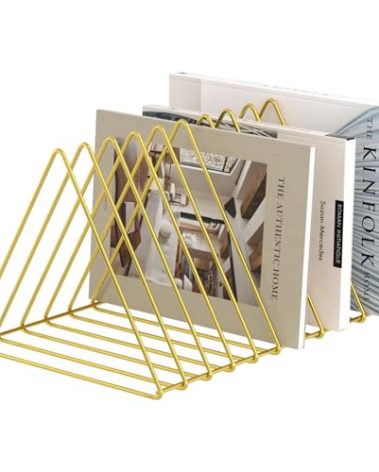 Urban Deco Triangle Desk Organizers Metal Wire Magazine Holder 10 Sections Decorative File Folder Organizer Vinyl Record Storage Office File Organizer For Desk - Gold Magazine File Holder