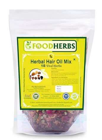 Foodherbs Herbal Hair Oil Mix | Herbs For Hair Growth | 18 Vital Herbs For Long, Thick, And Lustrous Hair | Hair Care Product For Women And Men | DIY Oil Infusion