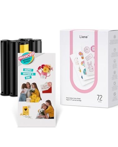 Liene Sticker Paper & Cartridge (Enhanced Adhesion Version) - 2 Ink Cartridge Refills & 72 Sheets 4x7" Photo Paper, Dye Sublimation Waterproof, Compatible with Liene PixCut S1