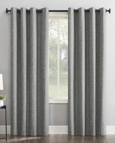 Sun Zero Brooks Burlap Weave Thermal Extreme Total Blackout Grommet Curtain Panel, 52" x 96", Gray
