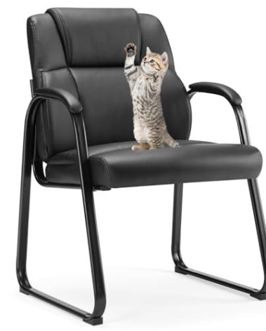 Sweetcrispy Waiting Room Guest Chair, Leather Stationary Office Reception Chairs No Wheel, Comfy Padded Arms and Seld Base, for Conference Room Lobby Home Computer Desk Bedroom Elderly, Black