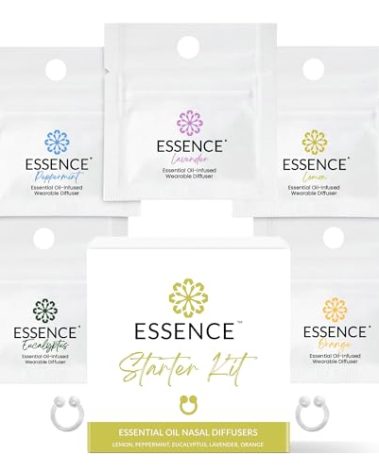 Essence Nasal Diffuser Starter Kit – Essential Oil Silicone Nose Ring Inhalers for Beginners – Wearable Aromatherapy Bundle for Relaxation, Energy & Breathing Support