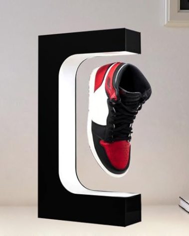 Floating Shoe Display Magnetic Levitating Sneaker Stand Holder Rotation Acrylic Rack with LED Light for Gift Advertising Exhibition Storefront shop up to Size 13 Big Shoes (Black Without Shoe)