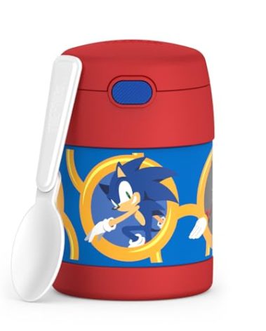 THERMOS FUNTAINER 10 Ounce Stainless Steel Vacuum Insulated Kids Food Jar with Spoon, Sonic the Hedgehog