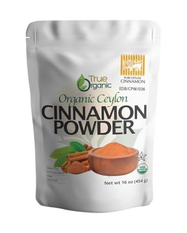 True Organic Pure Ceylon Cinnamon Powder, 1 lb, Premium Grade, Gluten Free, USDA & Kosher Certified, Organic Ground Cinnamon powder, Non-GMO, Ceylon Premium Quality