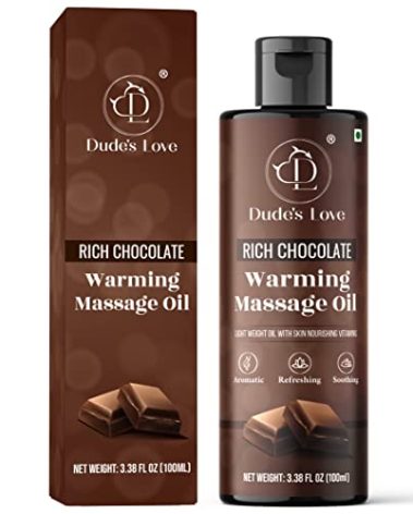 Dude's Love - Organic - Flavored Warming Body Massage Oil - Chocolate | No Stain - Non-Sticky | Nourish & Moisturize Skin | Aromatherapy Vegan Oil - 3.38 Fl Oz