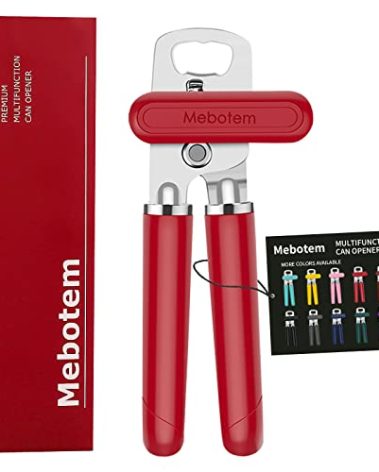 Mebotem 10 Colors, Manual Handheld Heavy Duty Hand can Opener Smooth Edge Stainless Steel, Top Lid Kitchen Gadgets, Best Large Rated Easy Turn Knob, with Bottle Opener, Red