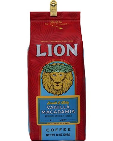 Lion Coffee, Arabica Coffee Beans, Light Roast Whole Bean Coffee, Vanilla Macadamia Flavor, A Taste of Aloha, 10 Ounce Bag