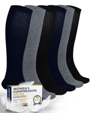 Pembrook Light Compression Socks for Women - 6 Pairs | 8-15 mmHg Compression Socks Women | Graduated for Circulation Support | Black, Gray, Navy