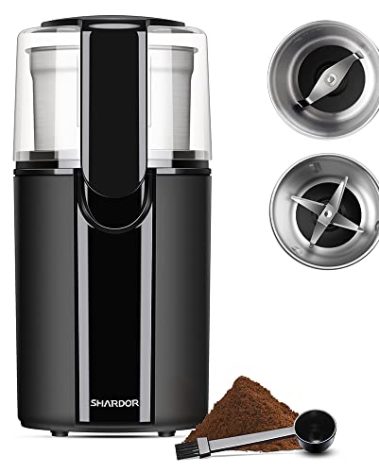 SHARDOR Coffee Grinder Electric, Spice, Herb, Grinder for Coffee Bean Spices and Seeds with 2 Removable Stainless Steel Bowls, Black