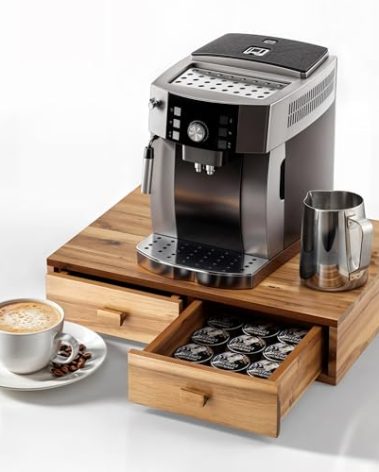 Tinamo Acacia Wood Coffee Pod Storage Box, Coffee Pods and Tea Organizer Holder, K Pod Drawer Coffee Maker Machine Stand, for K-Cup Drawer Organizer Under Brewer (Acacia, 2 drawer)