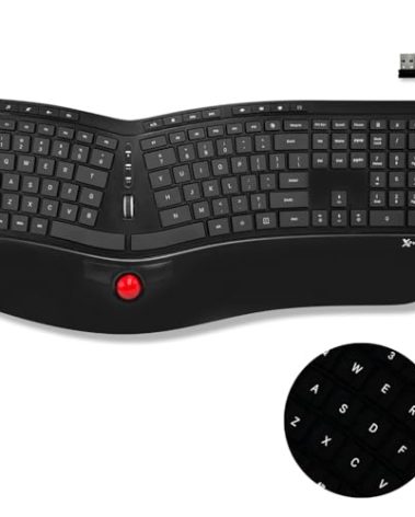 X9 Performance Ergonomic Wireless Keyboard with Trackball - Rechargeable, Backlit, Built in Mouse Buttons - 2.4G Split Keyboard Wireless for Windows PC and Chrome - All in One Typing Solution