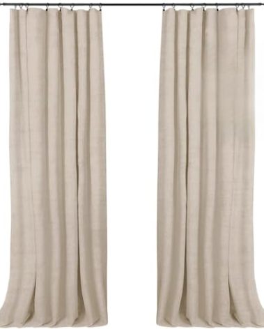 100% Blackout Shield Full Blackout Curtains for Bedroom 96 inch Length 2 Panels Set, Clip Rings/Rod Pocket Faux Linen Black Out Curtains for Living Room, Thermal Insulated, 50Wx96L, Oatmeal
