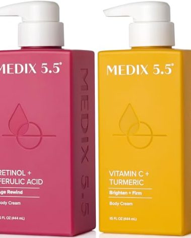 Medix 5.5 Retinol Body Cream + Vitamin C Lotion Anti Aging Moisturizer Skincare Set, Retinol Lotion Targets Wrinkles, Sagging Skin, Crepey Skin, Vitamin C Cream Brightens & Hydrates Dry Skin, Bundle