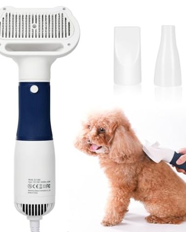 3-in-1 Pet Hair Dryer & Slicker Brush for Dogs & Cats – Portable, Quiet, Adjustable Temp, Overheat Protection Dog Hair Dryer