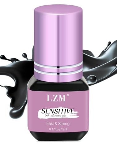Sensitive Eyelash Extension Glue - 6-7weeks Long Lasting / 1s Drying Time/Strong Hold/Hypoallergenic/Latex-Free Professional Lash Extension Glue LZM (Black 0.17fl.Oz/5ml)