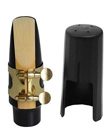 Jiayouy Tenor Sax Saxophone Mouthpiece with One Reed Golden Plated Ligature and Plastic Cap