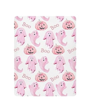 Mazeann Halloween Ghosts Pink Crib Sheets Soft Breathable Fitted Baby Playard Sheets Mattress Cover for Girl Boys, 39" x 27" x 5"
