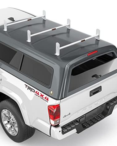 AA-Racks Model DX36 Universal Pickup Truck Cap & Topper 3 Bar Ladder Roof Van Rack System Adjustable Steel Cross Bars - Matte White