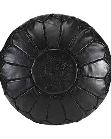 Fezcrafts Genuine Leather Moroccan Ottoman unstuffed Moroccan Pouf Footresf Livin Room Cocktail Seats Goatskin Tribal Bohemian Home Decor (Black)