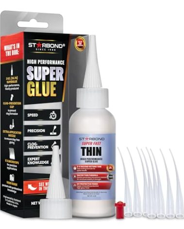 Starbond Super Fast Thin, Premium Instant CA (Cyanoacrylate Adhesive) Super Glue Plus Extra Cap and Microtips, (for Woodturning, Pen Turning, Hobby, Stabilizing, Finish, Inlay) (2 Ounce)