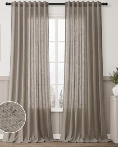 Aersas Mocha Linen Curtains 96 Inch Long for Living Room 2 Panel Back Tab Light Filtering Semi Sheer Drapes Country Rustic Farmhouse Boho Curtain 52x96