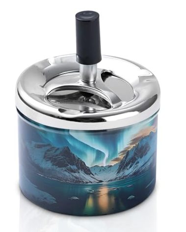 Vintage Cigarettes Ashtray with Lid for Indoor or Outdoor Cigar Ashtrays for Men, Large Ash Tray with Spinning Tray for Smokers (Nature)