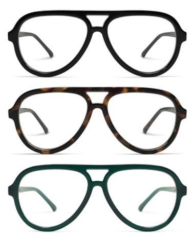 AMOMOMA 3 Pack Retro Aviator Reading Glasses for Women Men,Classic Large Oversized Reader Blue Light Computer Frame AM6111 C1+C2+C3 2.0 X