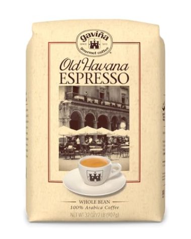 Gaviña Old Havana Espresso Whole Bean Coffee – Medium-Dark Roast, 100% Arabica, Nutty and Sweet Flavor, Great for Espresso Machines and Moka Pots, 32 oz Bag