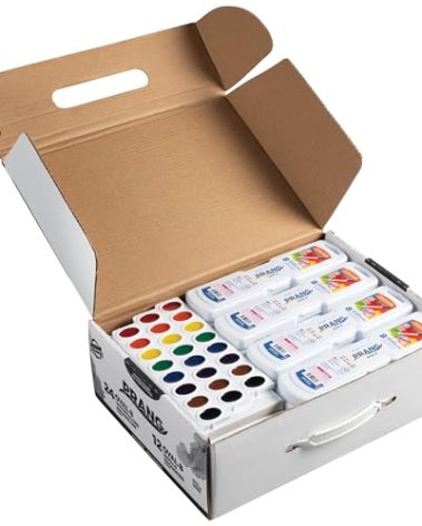 Prang Oval Pan Watercolor Set Master Pack, 8 Assorted Colors, 12 Refill Trays, 24 Paint Sets