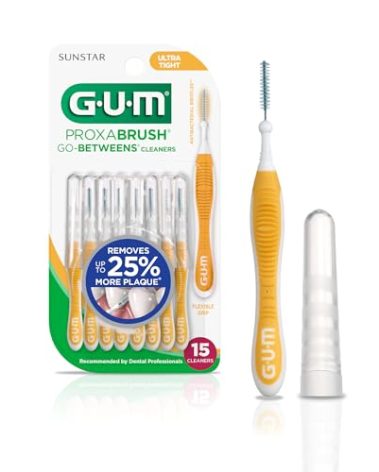 GUM Proxabrush Go-Betweens - Ultra Tight -Interdental Brushes - Soft Bristled Dental Picks for Plaque Removal Health - Safe for Braces & Dental Devices, 15 Count