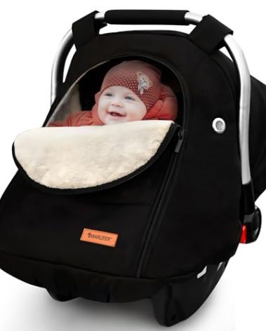Waterproof Winter Baby Car Seat Cover, Carseat Cover Boys, Cozy & Warm Cover, Infant Car Seat Canopy, Universal Cold Weather Shield, Black