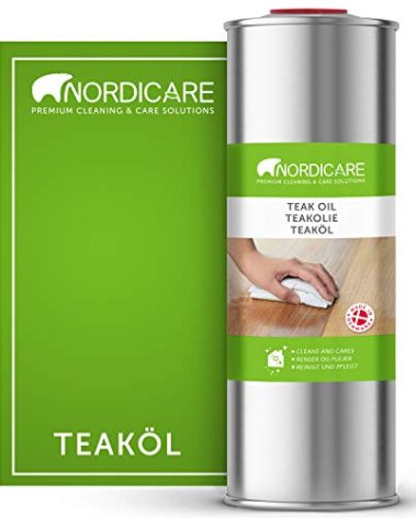 Nordicare Teak Oil (1L) - Wood Oil for The Entire Indoor Area - Revives The Original Color of Wood - Premium Teak Oil Wood Care Oil with Stain Protection - Natural Silk Matt Finish-Made in Denmark