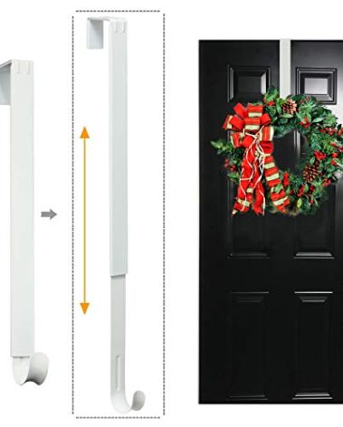 LBSUN Wreath Hanger, Adjustable Over The Door Wreath Hanger from 15 to 25 Inches & Wreath Holder & Wreath Door Hanger for Front Door Decor 20 lbs Larger Christmas Decorations Hook (White)