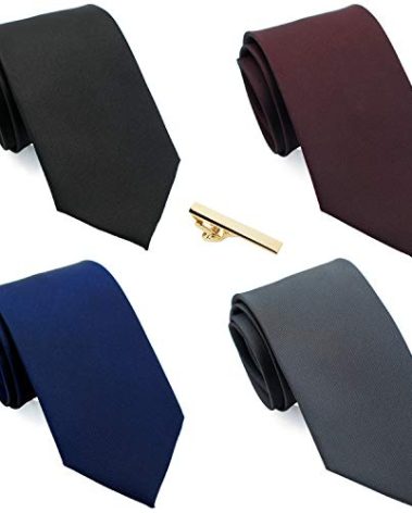 ZENXUS 70 inch XXL Long Neckties, Extra Long Ties for Big and Tall Men, Solid 4-Pack plus a Tie Bar