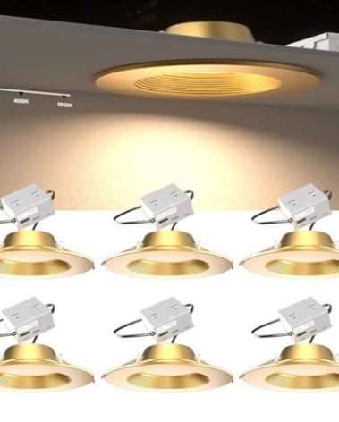 Lightdot 6 Inch Recessed Lighting 6 Pack Gold, 12W Dimmable LED Downlight 3CCT Selectable (3000K/4000K/5000K), Anti-Glare Slim Canless Ceiling Light​​