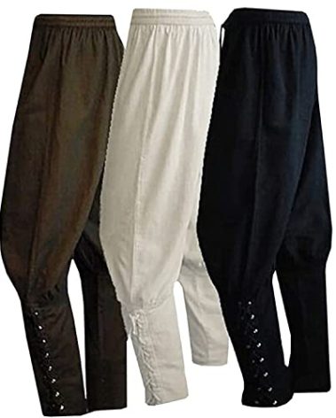 Men's Ankle Banded Pants Medieval Viking Navigator Pirate Costume Trousers Renaissance Gothic Pants (S, Black)