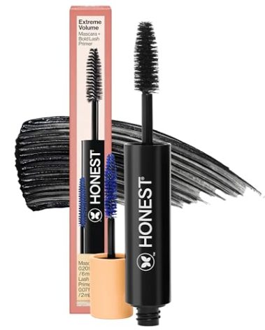 Honest Beauty 2-in-1 Extreme Volume Clean Mascara + Bold Lash Primer with Castor Oil | Maximum Volume + Curl | Vegan + Safe for Sensitive Eyes | Black, .27 fl oz