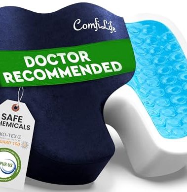 ComfiLife Gel Enhanced Seat Cushion – Office Chair Cushion – Non-Slip Gel & Memory Foam Coccyx Cushion for Tailbone Pain - Desk Chair Car Seat Cushion Driving - Sciatica & Back Pain Relief (Navy)
