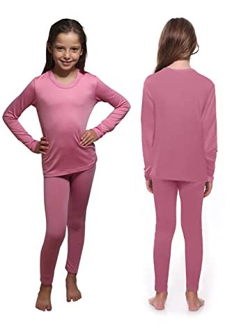 Outland Children's Thermal Set Lightweight Ultra Soft Fleece Interior Very Warm (Pink, 6-8)