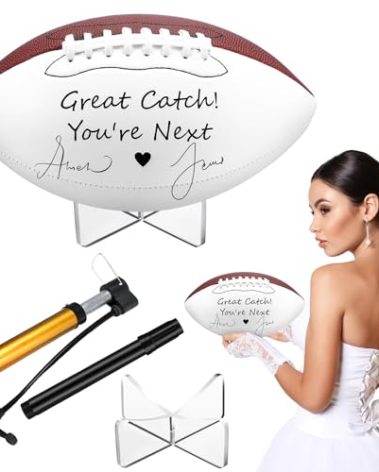 Liliful Wedding Football Autograph Football with 1 Stand 1 Signature Pen 1 Pump for Wedding Reception Game Favor(Mid Size 9 Inch)