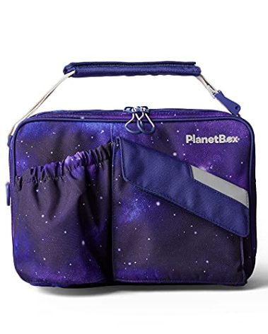 PlanetBox Insulated Lunch Bag, Stardust Edition Carry Bag with Pockets for Water Bottle and Snacks, Durable, Easy to Clean, and BPA Free