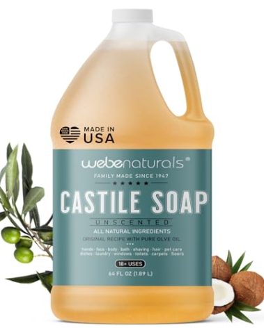 WEBE Pure Unscented Castile Liquid Soap Refill, 64 Ounce | Vegan & Gluten Free Non-GMO, For Face, Body Wash, Dishes, Pets & Laundry