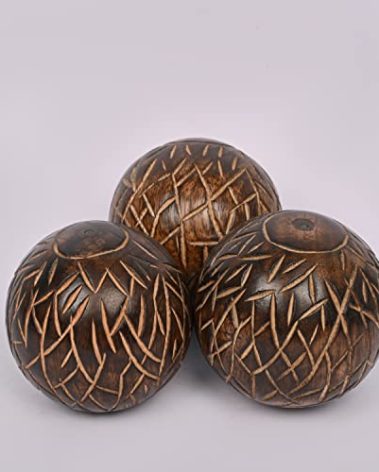 Samhita Decorative Mango Wood Round Balls Set of 3 for Home Decor Modern Decorative Balls for Living Room, Bedroom, Kitchen, Bathroom, Office.