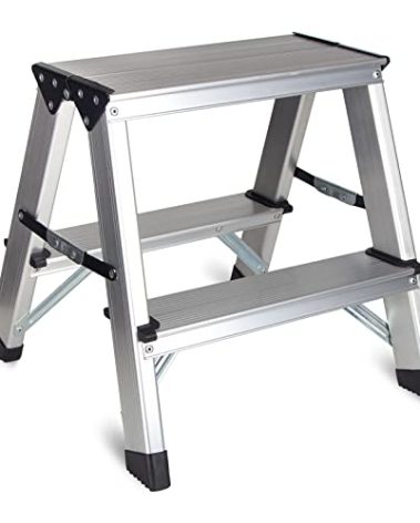 Two Step Ladder - Folding Small 2 Step Stool 330lbs with Non-Slip Feets, Aluminum Lightweight Metal Step Stool by CHEAGO, Portable Solid Handy Work Ladder for Home, Kitchen, RV, Garage