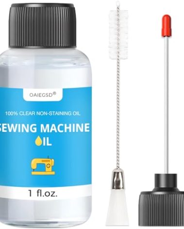 1oz Fine Light Sewing Machine Oil and Lubricant with Oil Applicator & Dual-Ended Brush, Commercial & Industrial Mineral Sewing Machine Oil for Lubricating Moving Parts of Textile Machinery, by OAIEGSD