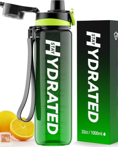Water Bottle, 32 oz Motivational Water Bottles with Time Marker-Tritan & BPA Free, Sports Water Bottle with Time to Drink & Strap, Wide Mouth, Leakproof -Gift for Christmas Gym Fitness & Outdoor