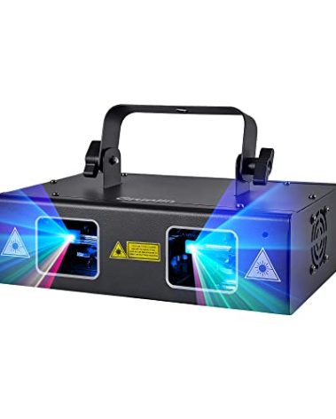 DJ Lights Party Lights, Gruolin RGB Full Color Laser Stage Light Music Sound Activated & DMX Control Patterns Projector, Perfect for Party Disco Bar Club Stage & DJ Lighting